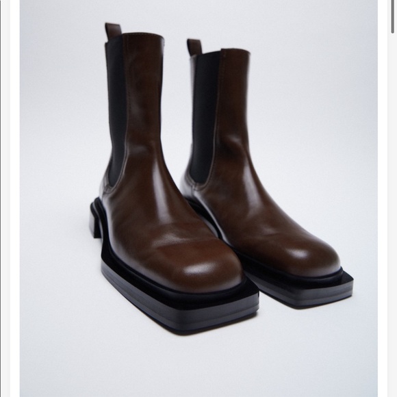 Zara Shoes | Moving Sale Zara Leather Square Toe Ankle Boots Moving Sale | Color: Black/Brown | Size: 10 | Designersfinds's Closet